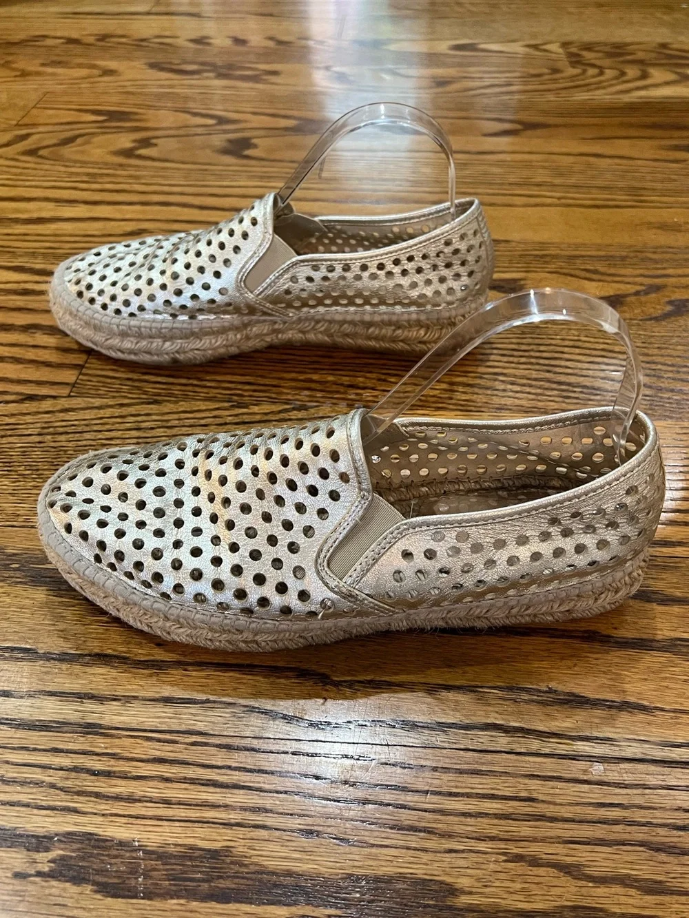 Loeffler Randall Rowan Leather Platform Espadrilles Sz 40 Gold Quiet Luxury